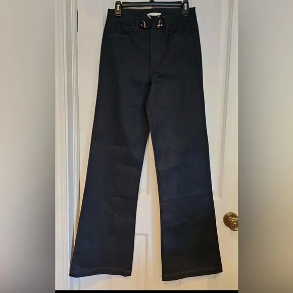 PAIGE Leenah Embellish Wide Leg Denim Jean Vintage dark blue Revolve highrise 24