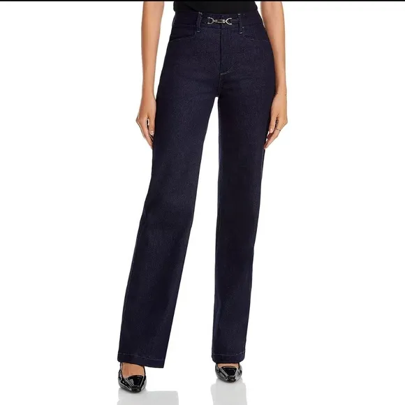 PAIGE Leenah Embellish Wide Leg Denim Jean Vintage dark blue Revolve highrise 24