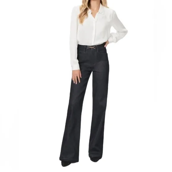 PAIGE Leenah Embellish Wide Leg Denim Jean Vintage dark blue Revolve highrise 24