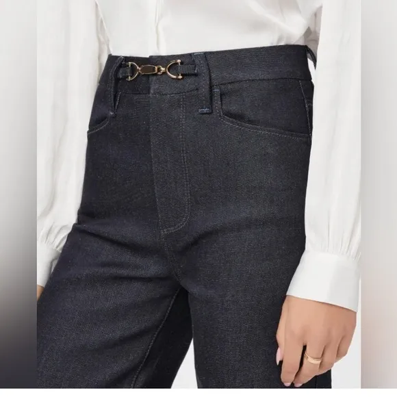 PAIGE Leenah Embellish Wide Leg Denim Jean Vintage dark blue Revolve highrise 24