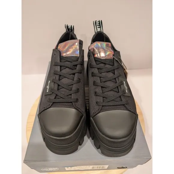 Palladium Revolt Lo Tx Round Toe Platform Shoes Lace Womens Size 6.5 Black New