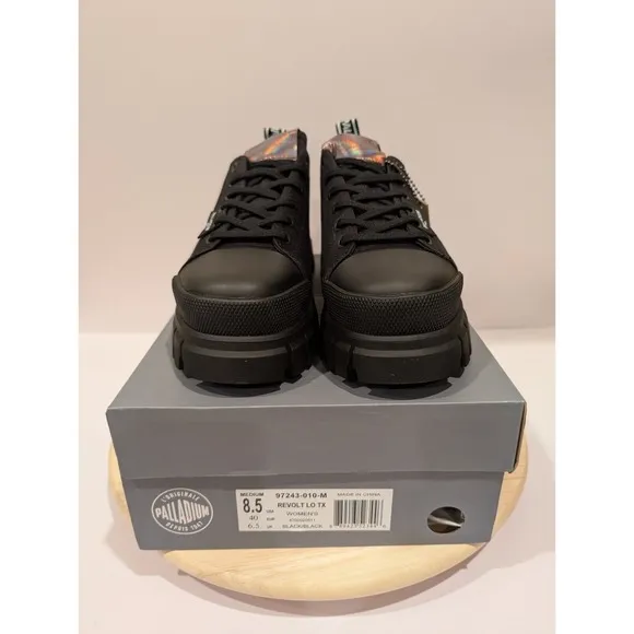 Palladium Revolt Lo Tx Round Toe Platform Shoes Lace Womens Size 6.5 Black New