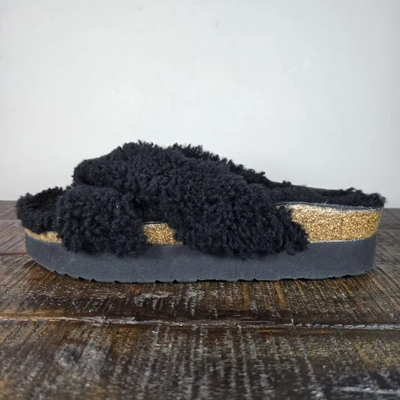 Papillio by Birkenstock Daytona Shearling Womens Size 7 Platform Sandals Black