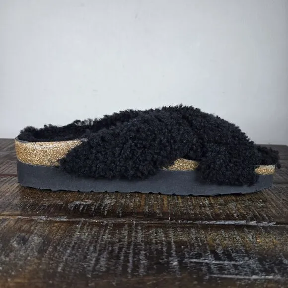 Papillio by Birkenstock Daytona Shearling Womens Size 7 Platform Sandals Black
