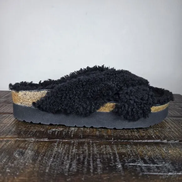 Papillio by Birkenstock Daytona Shearling Womens Size 7 Platform Sandals Black