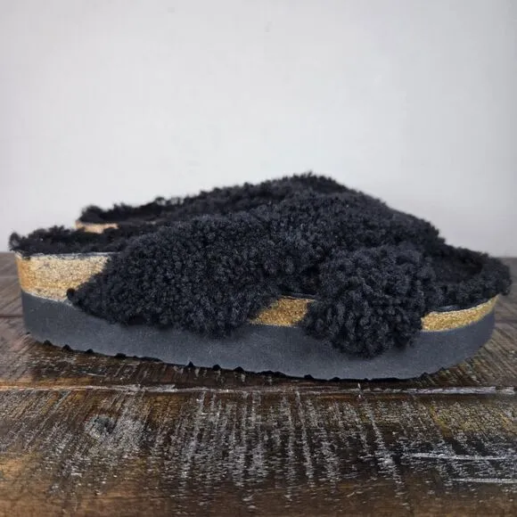 Papillio by Birkenstock Daytona Shearling Womens Size 7 Platform Sandals Black