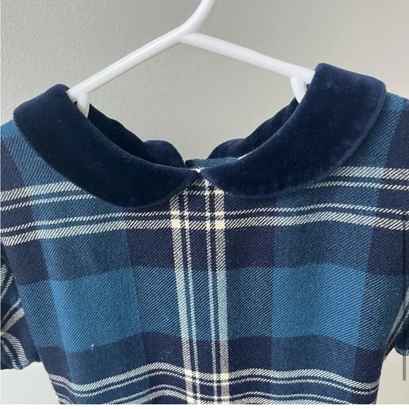 Papo d’Anjo girls’ blue navy wool plaid classic heirloom dress 8