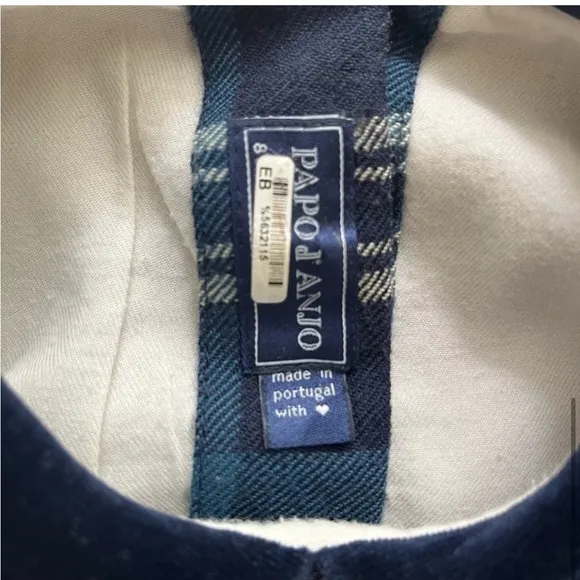 Papo d’Anjo girls’ blue navy wool plaid classic heirloom dress 8