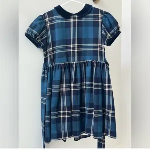 Papo d’Anjo girls’ blue navy wool plaid classic heirloom dress 8