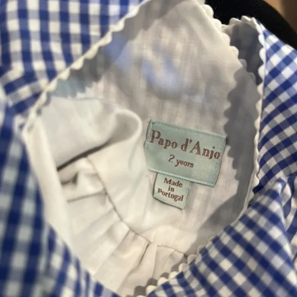 Papp D’Anjo seersucker gingham dress scalloped 2T button lined