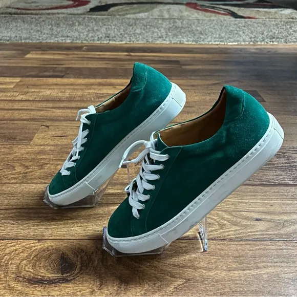 Paul Frederick~Men’s Size 10 Suede Green Low-Top Lace Up Sneaker Shoes