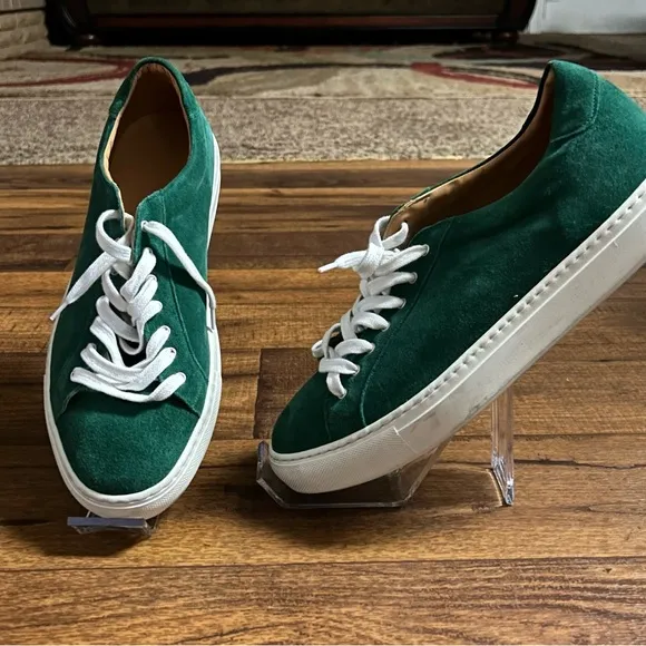 Paul Frederick~Men’s Size 10 Suede Green Low-Top Lace Up Sneaker Shoes