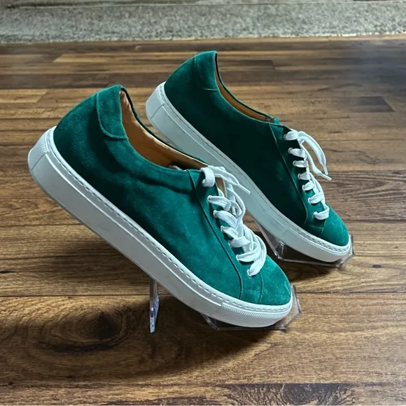 Paul Frederick~Men’s Size 10 Suede Green Low-Top Lace Up Sneaker Shoes