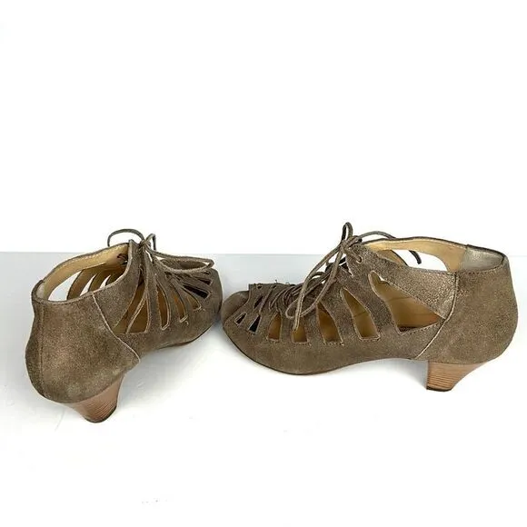 Paul Green Prague Leather Metallic Lace Up Heeled Sandals Booties Sz 8