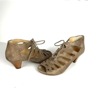 Paul Green Prague Leather Metallic Lace Up Heeled Sandals Booties Sz 8