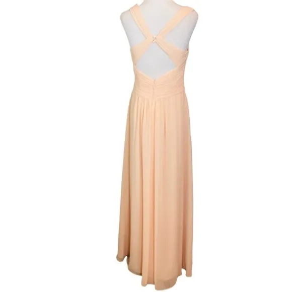 Peach Floor Length Chiffon Gown Classic Elegant Prom Dress Military Ball Dress