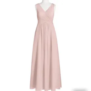 Peach Floor Length Chiffon Gown Classic Elegant Prom Dress Military Ball Dress