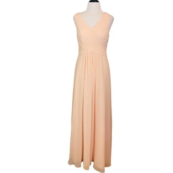 Peach Floor Length Chiffon Gown Classic Elegant Prom Dress Military Ball Dress