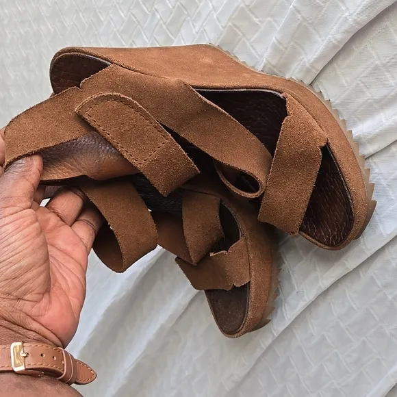 Pedro Garcia Brown Suede Strappy Wedges Boho Bohemian Western Summer Shoes
