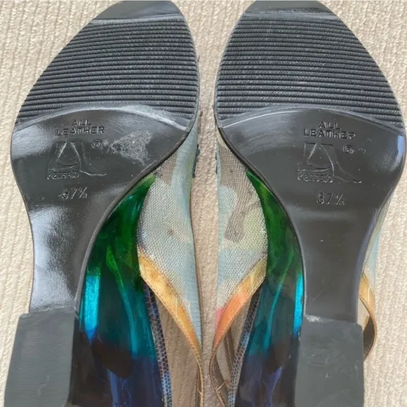 PENSATO Elegant Blue Mesh Floral Wedges with Transparent Heel