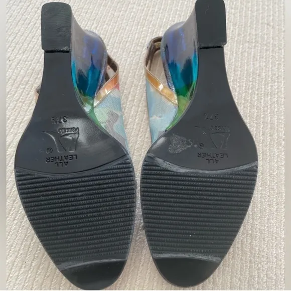 PENSATO Elegant Blue Mesh Floral Wedges with Transparent Heel