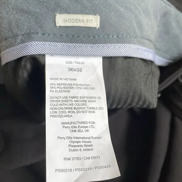 Perry Ellis Men's Black Modern Fit Stretch Suit Dress Pants 36Wx32L
