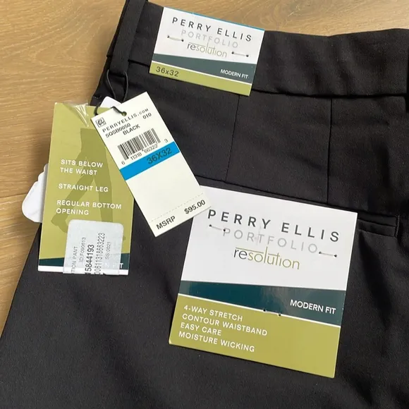 Perry Ellis Men's Black Modern Fit Stretch Suit Dress Pants 36Wx32L