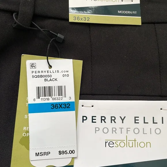 Perry Ellis Men’s Modern Fit Flex Stretch Black Suit Dress Pants - NWT