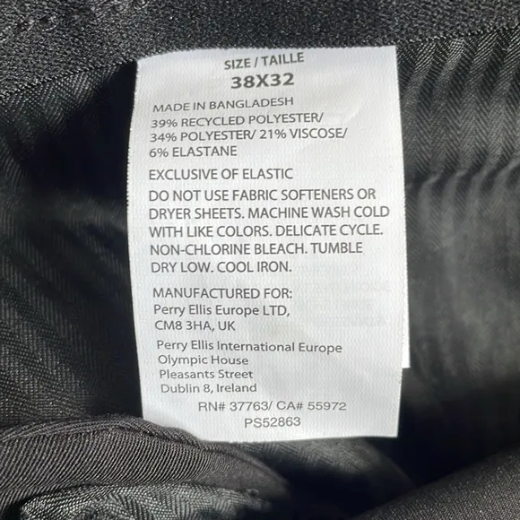 Perry Ellis Men’s Modern Fit Flex Stretch Black Suit Dress Pants - NWT