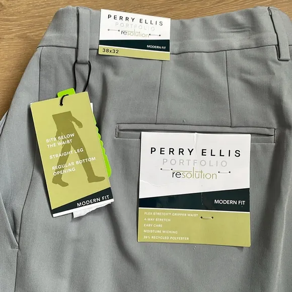 Perry Ellis Men’s Modern Fit Flex Stretch Grey Suit Dress Pants 38Wx32L - NWT