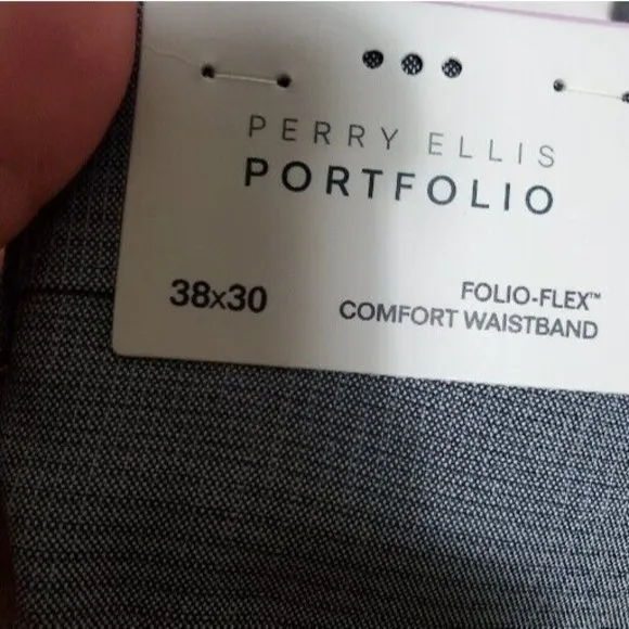 PERRY ELLIS Portfolio Alloy Gray Subtle Plaid Modern Fit Dress Pants NEW 38x30