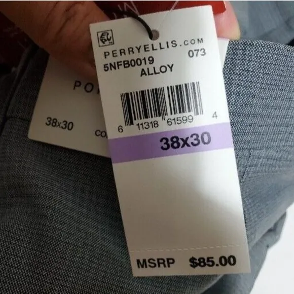 PERRY ELLIS Portfolio Alloy Gray Subtle Plaid Modern Fit Dress Pants NEW 38x30
