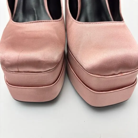 Pink Satin Block Heel Mary Jane Chunky Platform Pump Coquette BalletCore Size 11