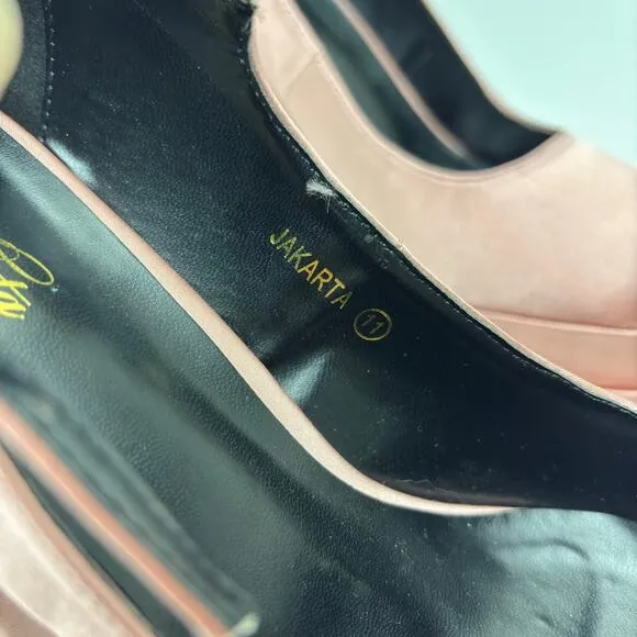 Pink Satin Block Heel Mary Jane Chunky Platform Pump Coquette BalletCore Size 11
