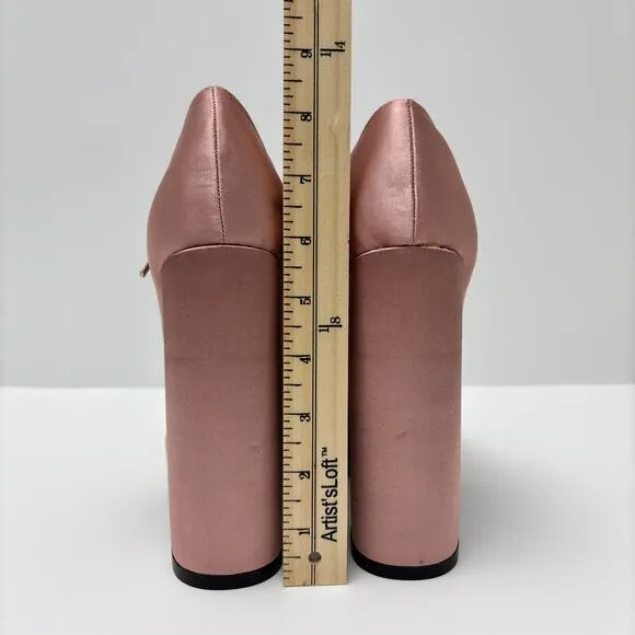 Pink Satin Block Heel Mary Jane Chunky Platform Pump Coquette BalletCore Size 11