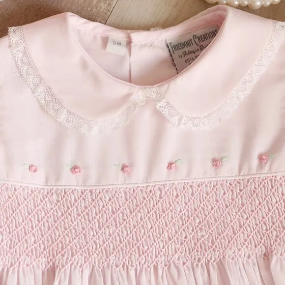 Pink Smocked Lace Dress Set Embroidery Vintage Feltman Brothers NWT