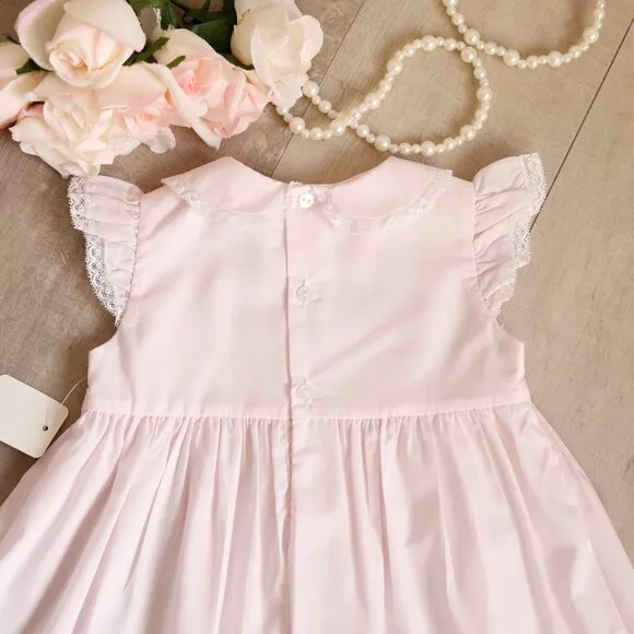 Pink Smocked Lace Dress Set Embroidery Vintage Feltman Brothers NWT