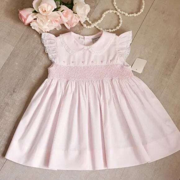 Pink Smocked Lace Dress Set Embroidery Vintage Feltman Brothers NWT