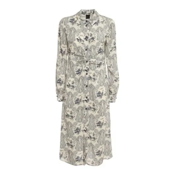 PINKO White Blue Panther Print Midi Dress