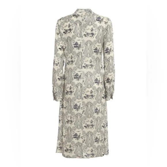 PINKO White Blue Panther Print Midi Dress