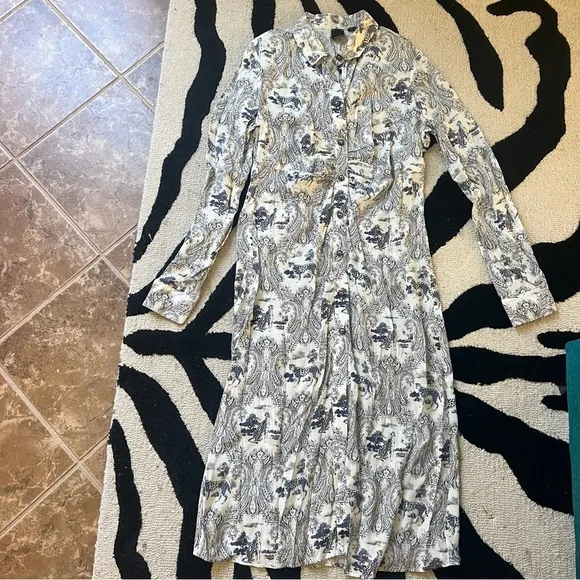 PINKO White Blue Panther Print Midi Dress
