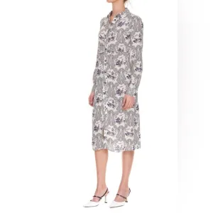 PINKO White Blue Panther Print Midi Dress