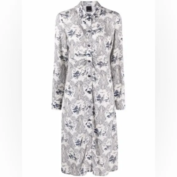 PINKO White Blue Panther Print Midi Dress