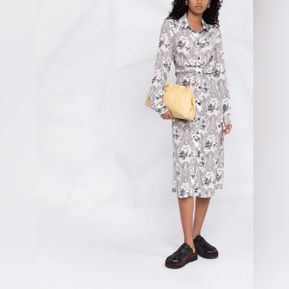 PINKO White Blue Panther Print Midi Dress