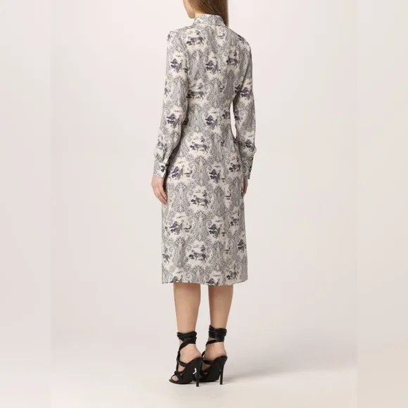 PINKO White Blue Panther Print Midi Dress