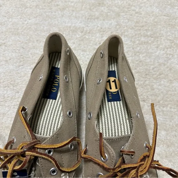 Polo Ralph Lauren Boat Shoes Sander Casual Lace Up Sneakers Khaki Tan Preppy NEW