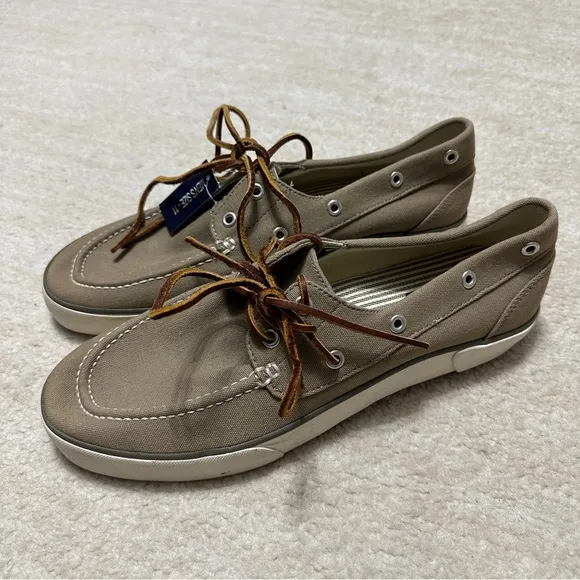 Polo Ralph Lauren Boat Shoes Sander Casual Lace Up Sneakers Khaki Tan Preppy NEW