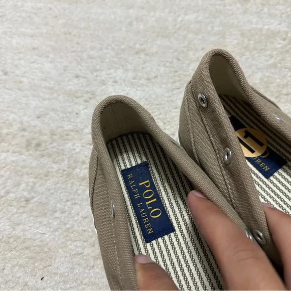 Polo Ralph Lauren Boat Shoes Sander Casual Lace Up Sneakers Khaki Tan Preppy NEW