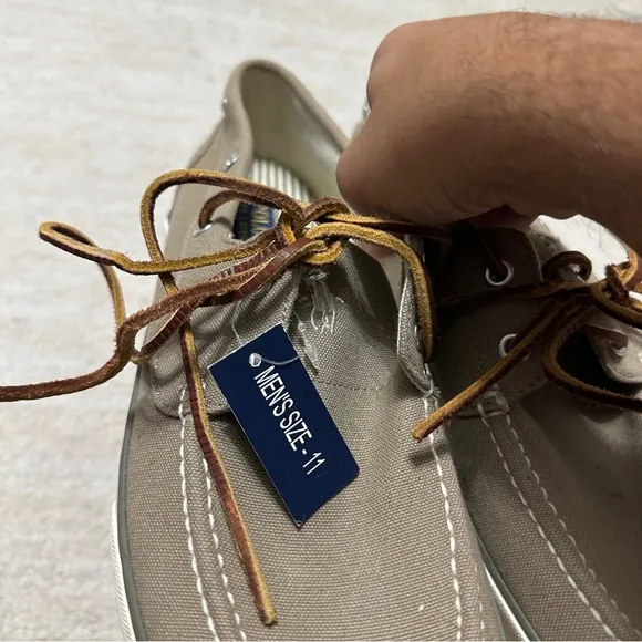 Polo Ralph Lauren Boat Shoes Sander Casual Lace Up Sneakers Khaki Tan Preppy NEW