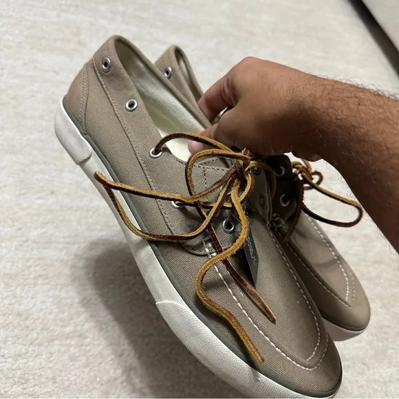 Polo Ralph Lauren Boat Shoes Sander Casual Lace Up Sneakers Khaki Tan Preppy NEW